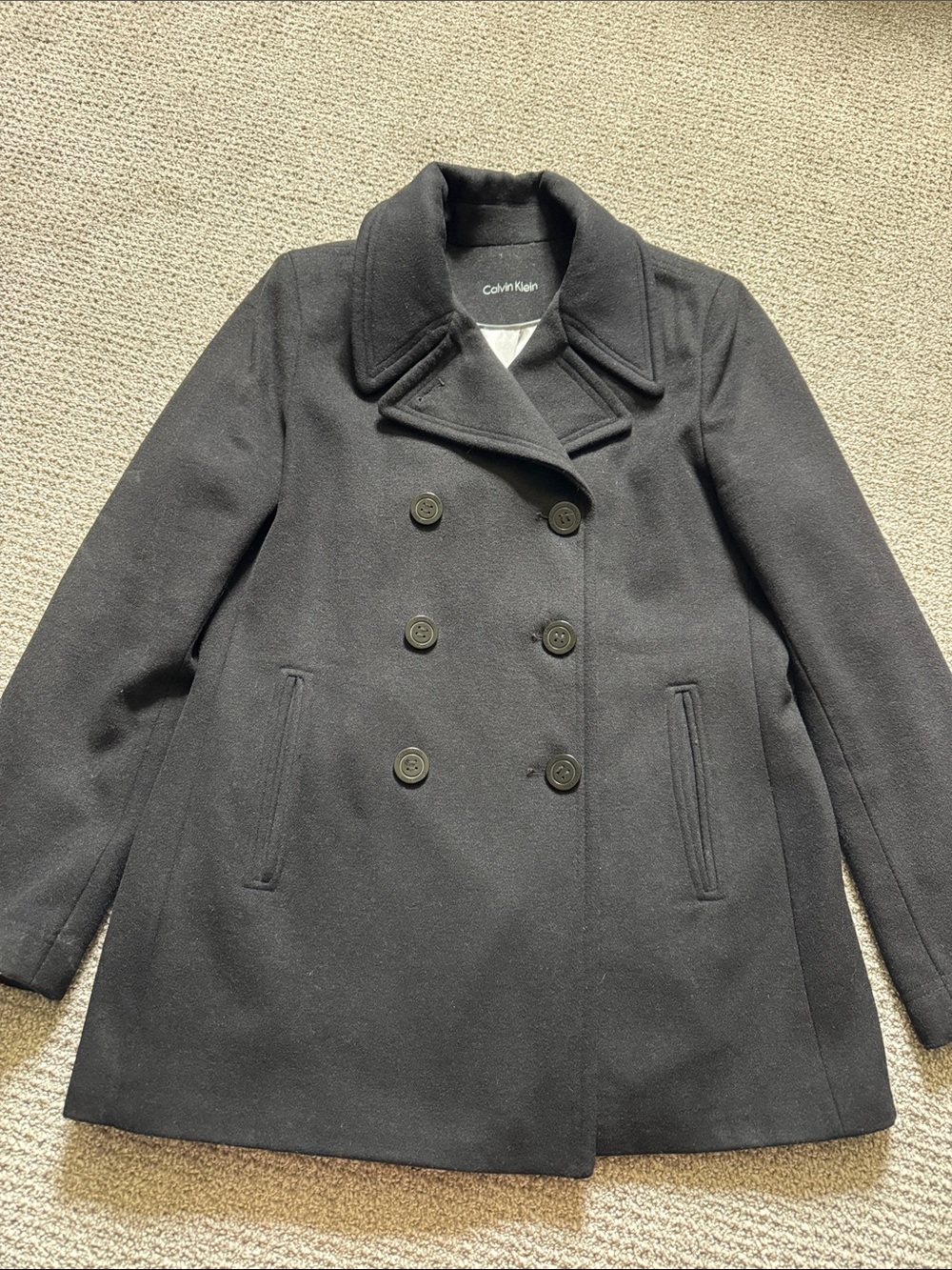 Calvin Klein Women's Black Wool Double-Breasted Peacoat